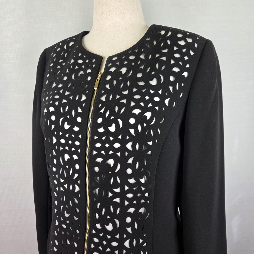 Tahari Arthur S Levine‎ Black Blazer Women's 12 Jacket Cut-Out Design Career